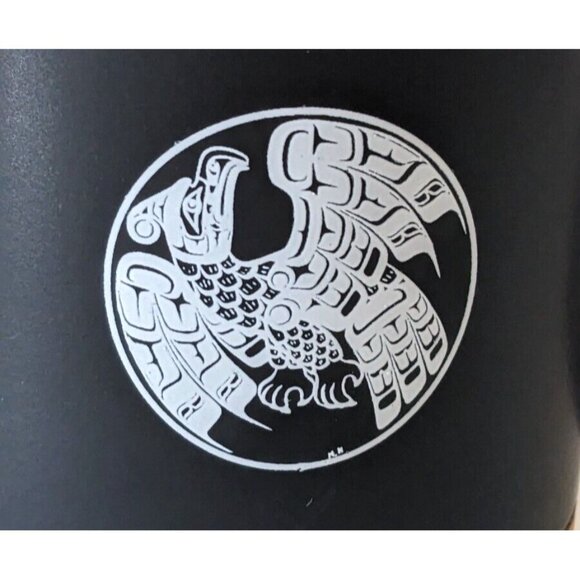 New Debco Travel Mug Native Design Black Brown Stoneware Cork Tight Lid 12 Oz. - Picture 3 of 9